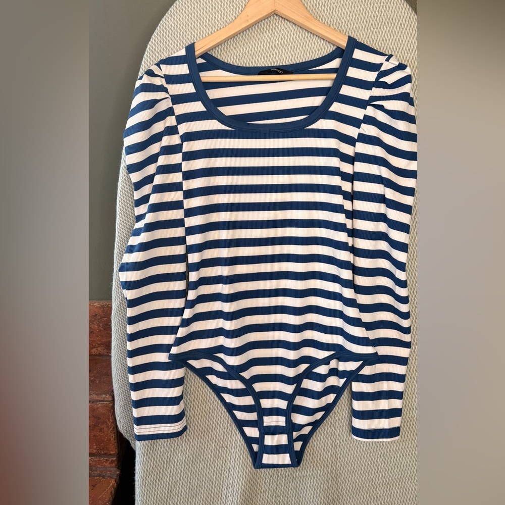 Square Neck Striped Puff Sleeve Bodysuit